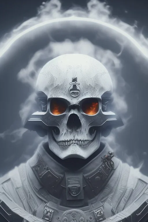 All Black Jqpanese soldier, high tech skull special forces helmet, samurai soldier, white smoke, dark, rage, sorrow, high definition, ultra 8 k, volumetric lighting, blue fire, fog