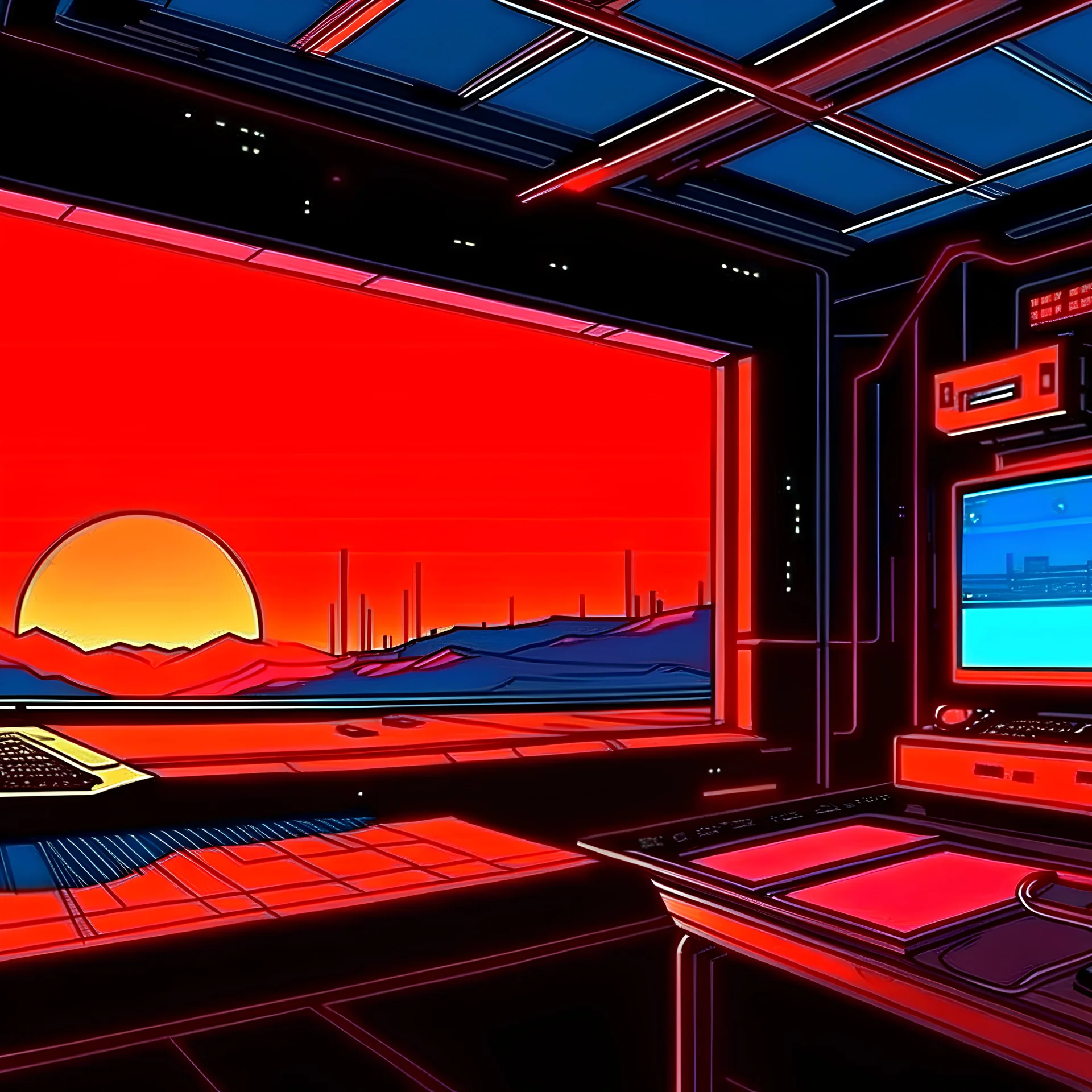 cyberpunk retro futuristic empty space for comics from far away