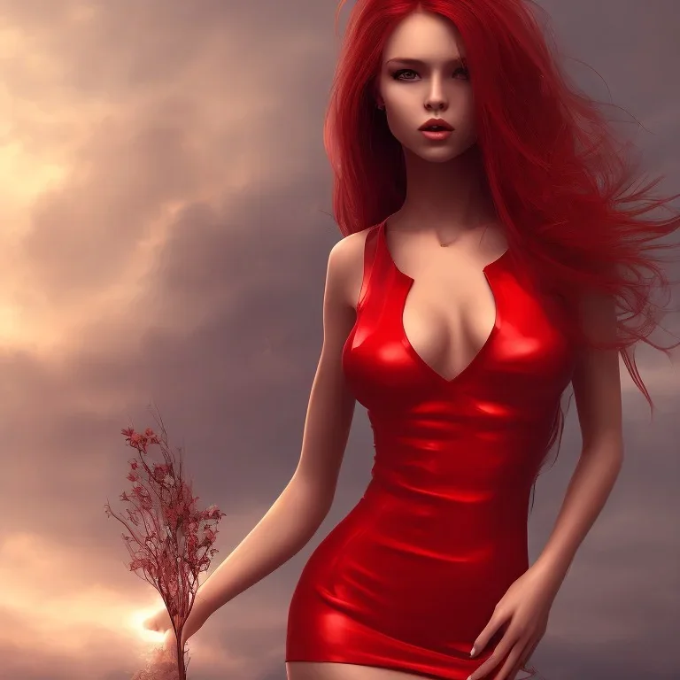 beautiful woman, red hair, mini dress