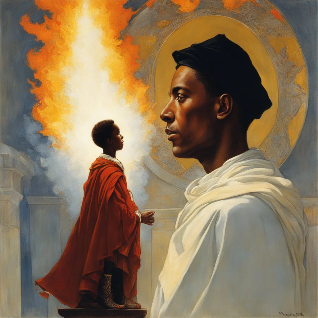 [art by Norman Rockwell] With newfound determination burning in his eyes, Roupinho stepped back, his gaze lingering on the statue of the Black Madonna. Leaving the grotto, Roupinho emerged into the world, his heart aflame with the divine spark that had been ignited within him. And so, the knight set forth on his sacred quest, his destiny intertwined with the miraculous presence of the Black Madonna of Nazaré. The echoes of his pledge reverberated through the hallowed halls of his soul, ignitin