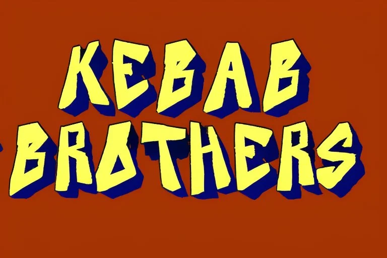 Jesus Christ is Writing the text using a spray can, Write this text everywhere: "KEBAB BROTHERS", in Graffiti text, on a red big brick wall