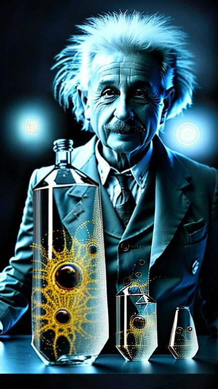 Albert Einstein, detailed and intricate calligraphy ink painting of a "cyborg Mad Scientist" holding beakers, outer space Background cosmic fractals, dystopian, concept art, unreal engine 5, god rays, ray tracing, RTX, lumen lighting, ultra detail, volumetric lighting, 3d, finely drawn, high definition, high resolution. award-winning: professional portrait: atmospheric: commanding: fantastical: clarity: 16k: ultra quality: striking: brilliance: stunning colors: amazing depth: masterfully crafted
