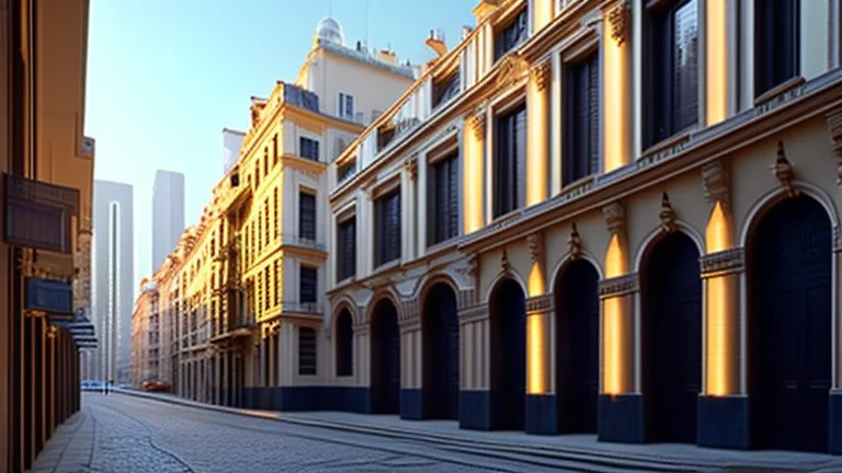 street with buildings of the same design on its sides and in the background with many windows, some open and others closed in some, the interior lighting allows you to guess the interior life