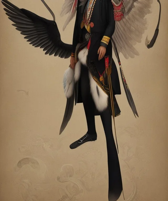 chaman, native american warrior, mature, long black hair, black fabric coat like wings