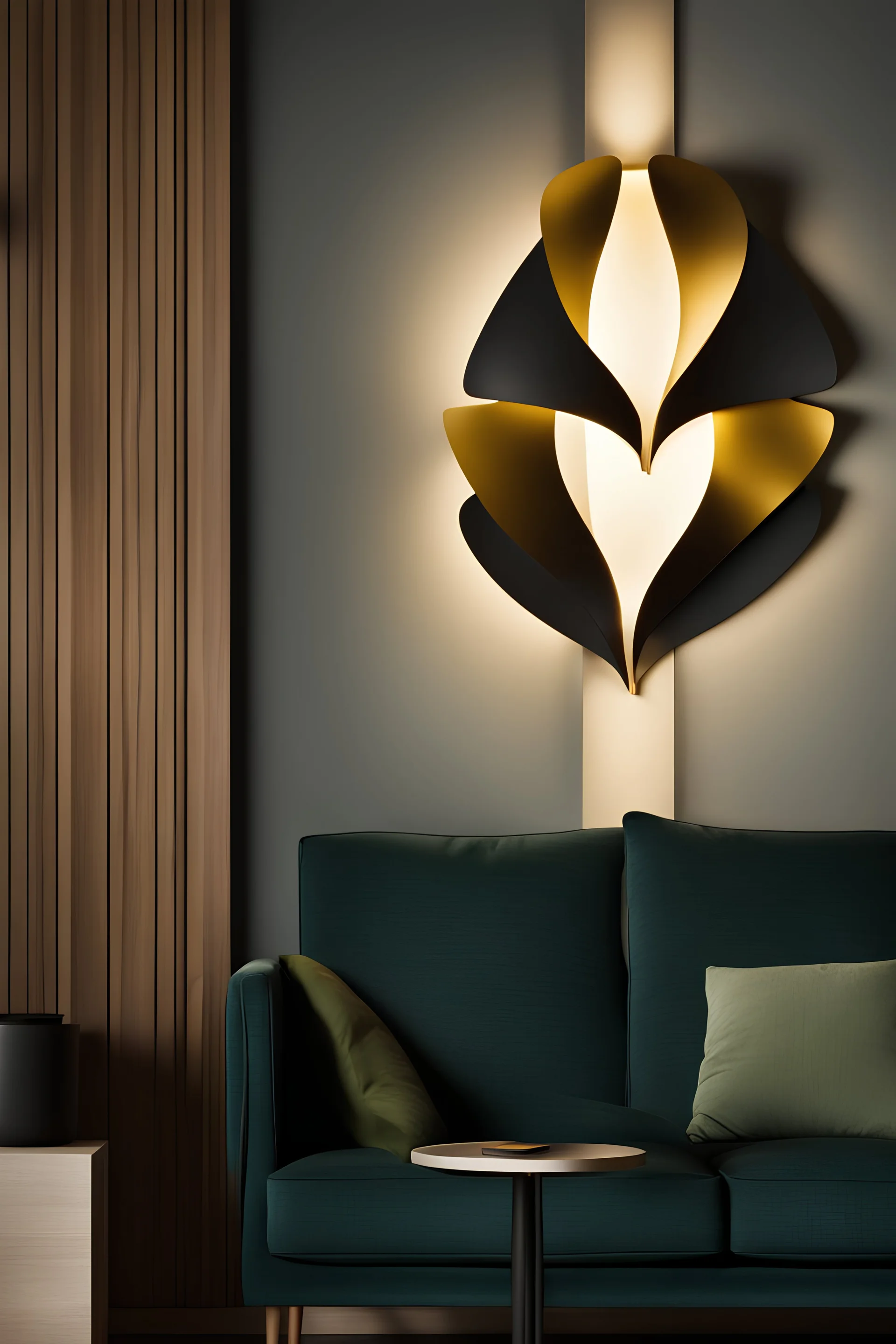 Wall lamp inspired by ginkgo leaves, abstract form, modern design syle.