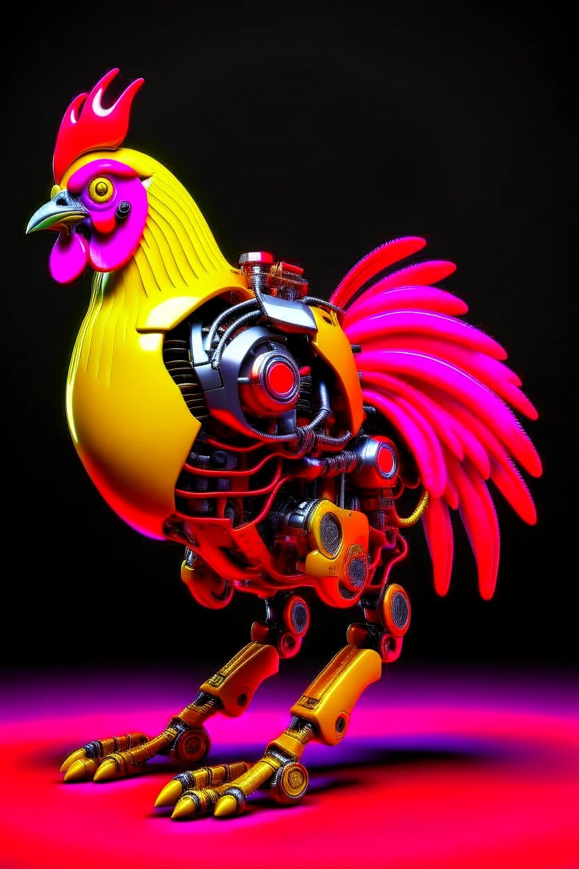 animal CHICKEN robot, sci-fi, cyberpunk, full body, ultra realistic, virtual reality, vibrant, intense, CLEAN PLAIN BACKGROUND, Aspect Ratios: 9:16