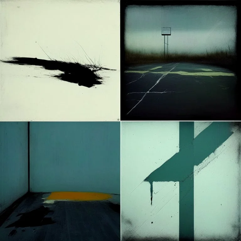 Minimal contemporary abstract oil paintings desolate 1960s carpark concrete. In the style of Justin Mortimer and Francis Bacon. road markings.