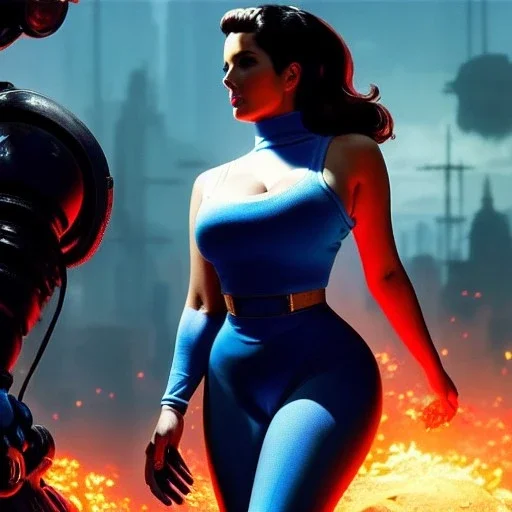 Drawing of beautiful face,'beautiful booty,Busty fit Sexy Vault Woman- Fallout 4 ',intense stare, ancient blue skintight suit, balanciaga fashion clothe painting by gaston bussiere, greg rutkowski, yoji shinkawa, yoshitaka amano, tsutomu nihei, donato giancola, tim hildebrandt,KyuYong Eom,Ren Wei Pan Oil on canvas, cinematic composition, extreme detail,fit full head inside picture,16k