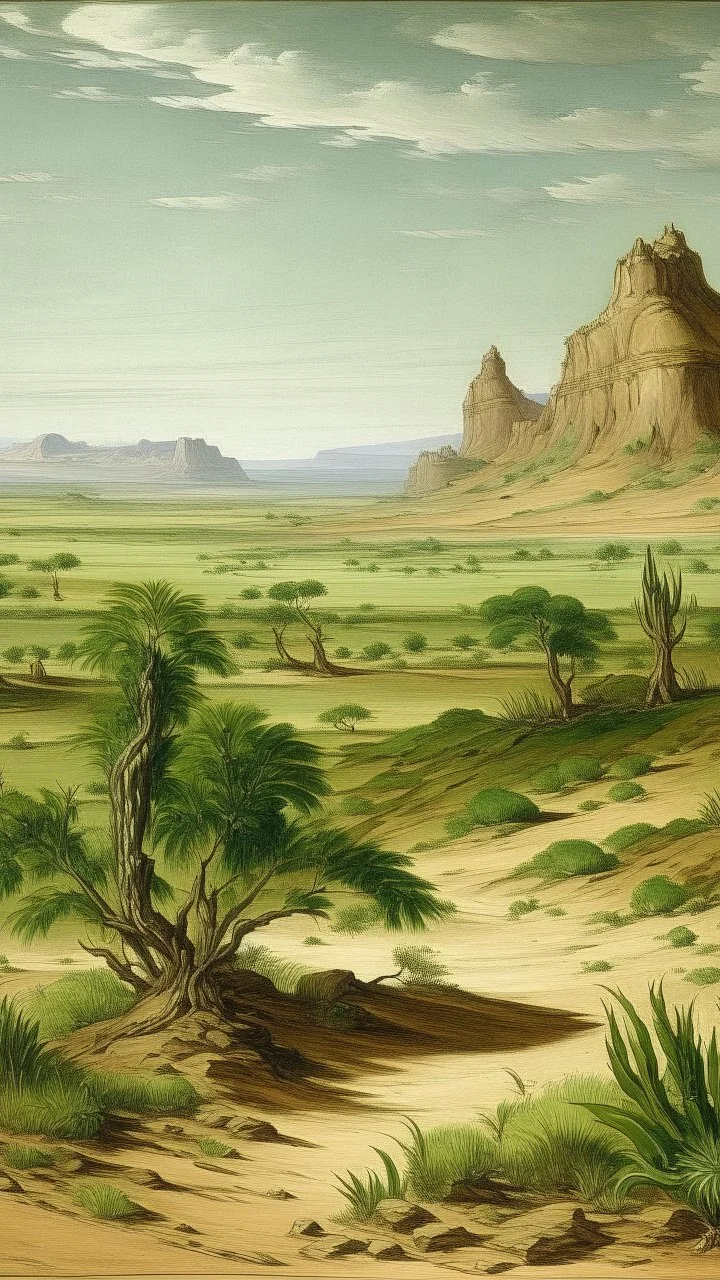 A green desert near a Karoo painted by Michelangelo di Lodovico Buonarroti Simoni