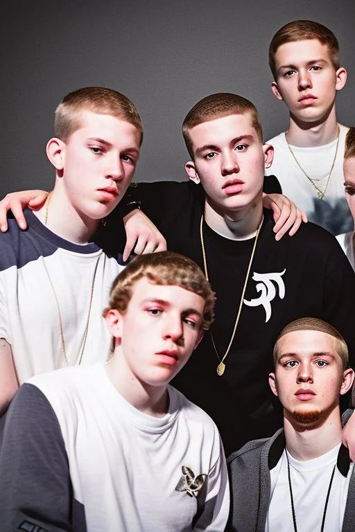 Extremely rich young white rap group portrait
