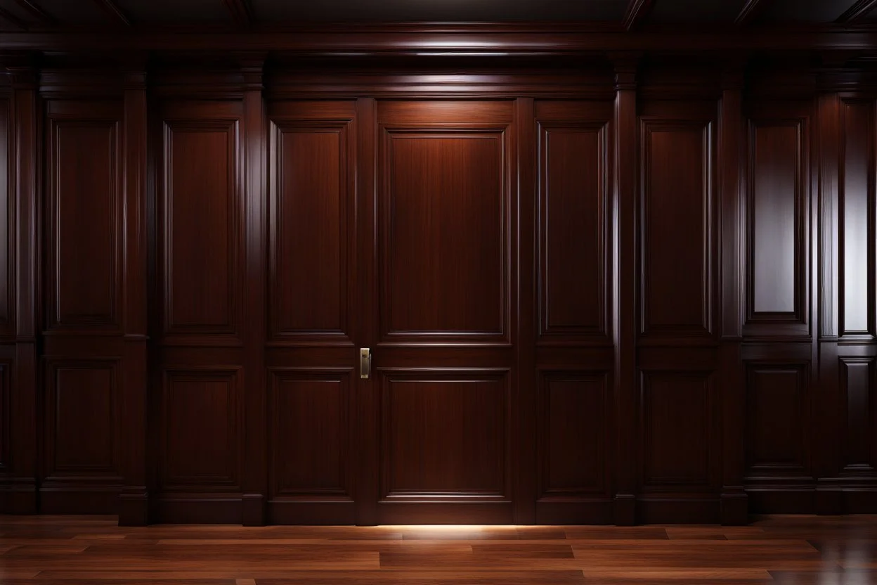 dark oak panelled office showing closed door.Photorealistic
