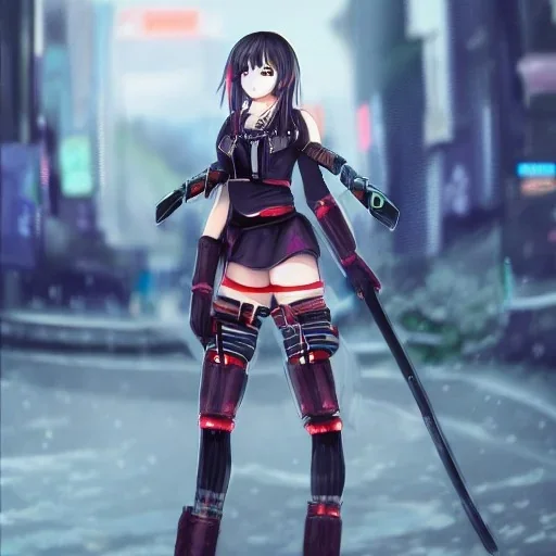 Anime girl, cute, cyberpunk, samurai armor, 8k