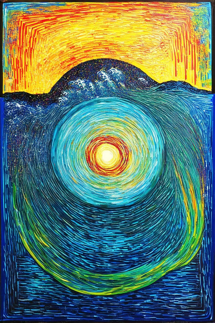 ocean of consciousness; Golden Ratio; Acrylic Paint; Ecstatic; in the style of Hundertwasser; Cezanne; Gauguin