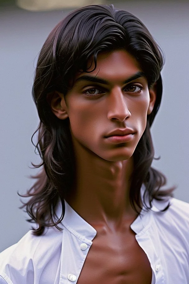 Appearance: Ari has a mixed-race skin tone with a light brown complexion. He has dark hair in a page boy haircut, and his hair length could be somewhere in-between long and short. His face is thin with high cheekbones and dark eyes that are often full of emotion. He stands at around 5 feet 7 inches tall, with a lean build that suggests he doesn't engage in a lot of physical activity. He is of average attractiveness with a boyish face.