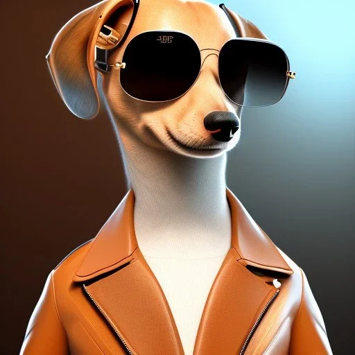 cute male daschund with the body of a human, wearing a leather jacket and sunglasses, pixar style, disney, dramatic, dramatic lighting, volumetric lighting, hyperrealism, 8k, high quality, photorealistic, lot of details