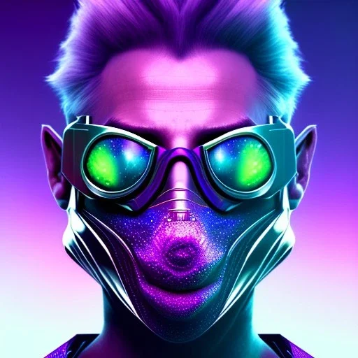 purple galaxy masked villain, futuristic, teal and purple smoke, full portrait, hyper realistic, 4k