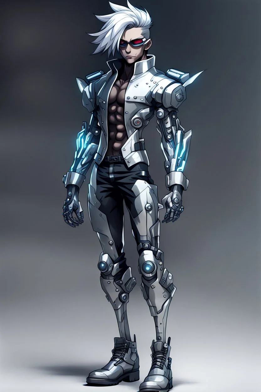 silver skinned anime Dragman cyberpunk full body