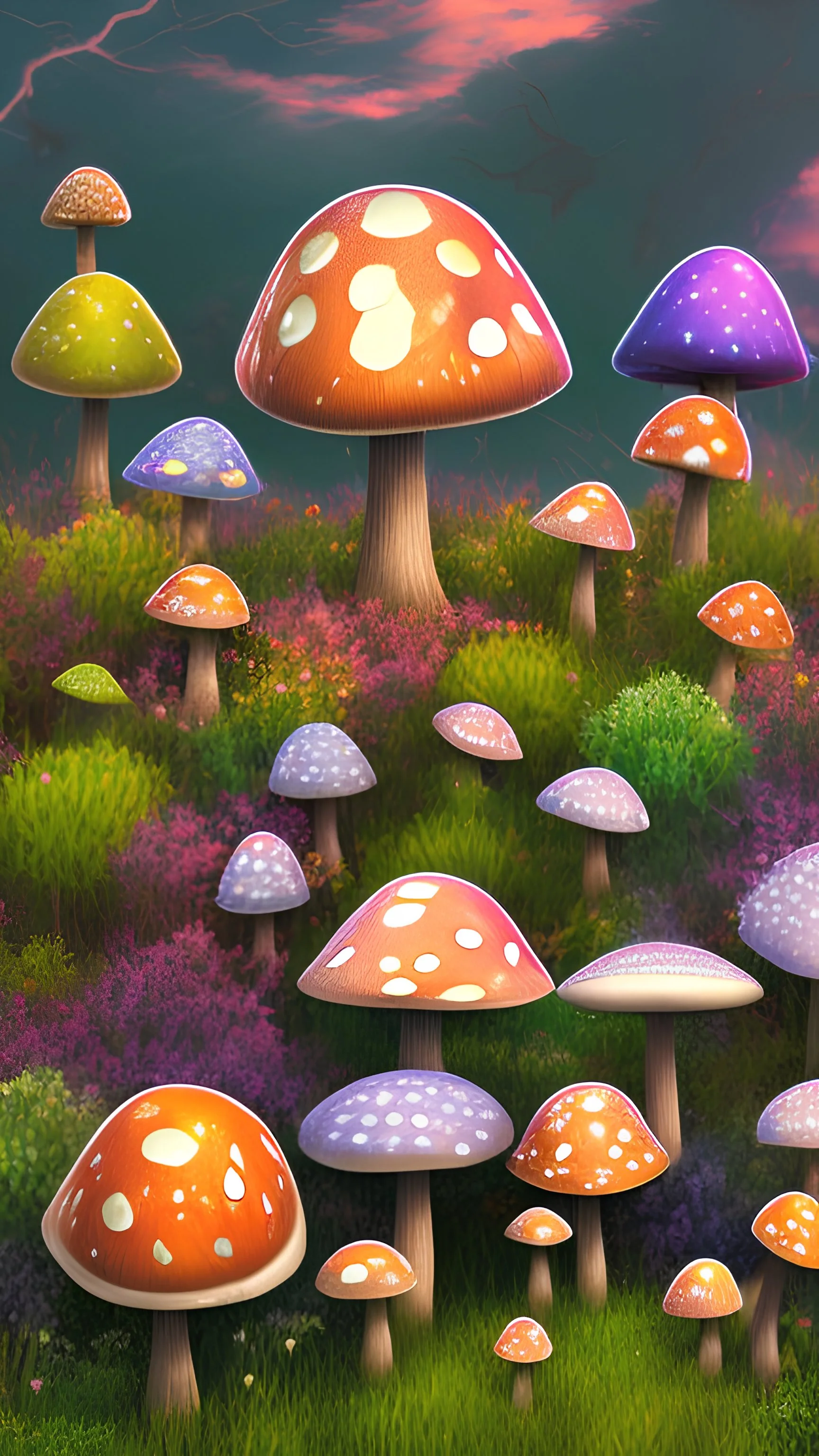 Mushroom field colorful