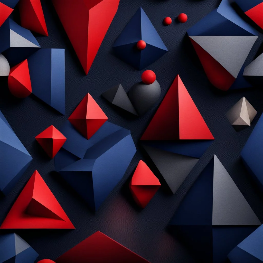 Hyper Realistic Geometrical-Shapes [Navy-Blue & Red Rustic Black Background].