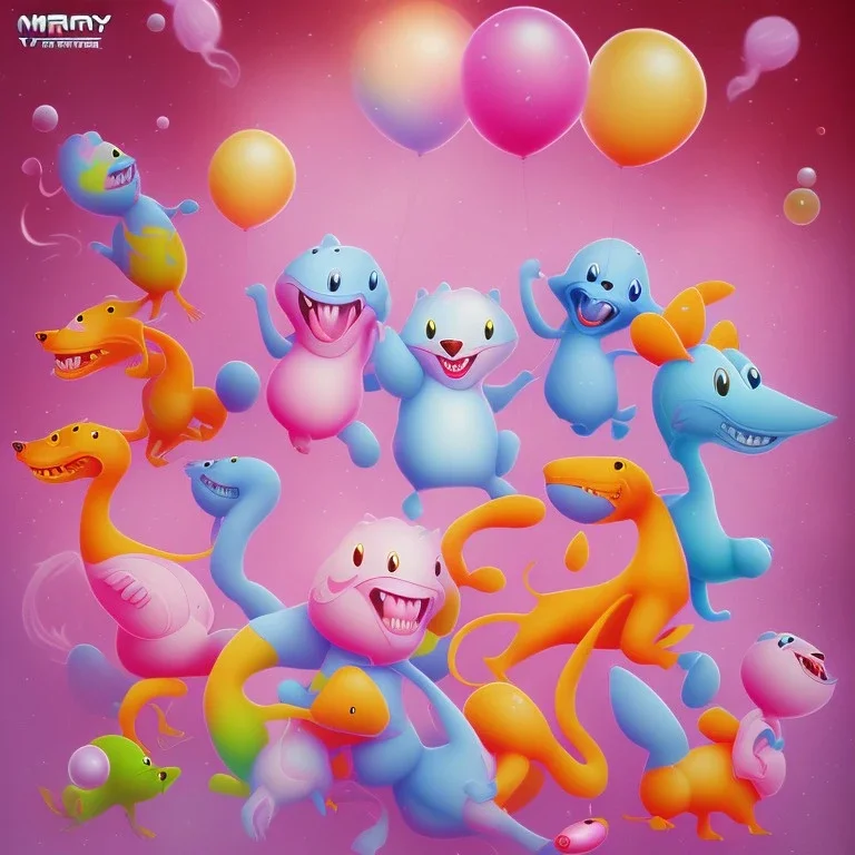 lots of happy animals playing together pink