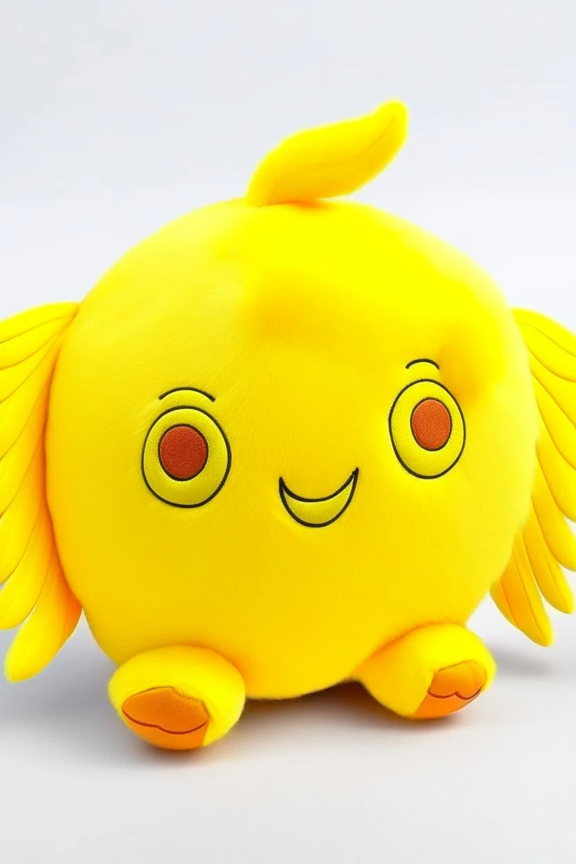 A fluf yellow ball with wings. Toy.