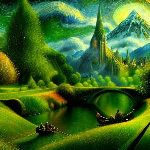 Epic Drawing of scenery of The LOTR estilo Van Gogh 4k