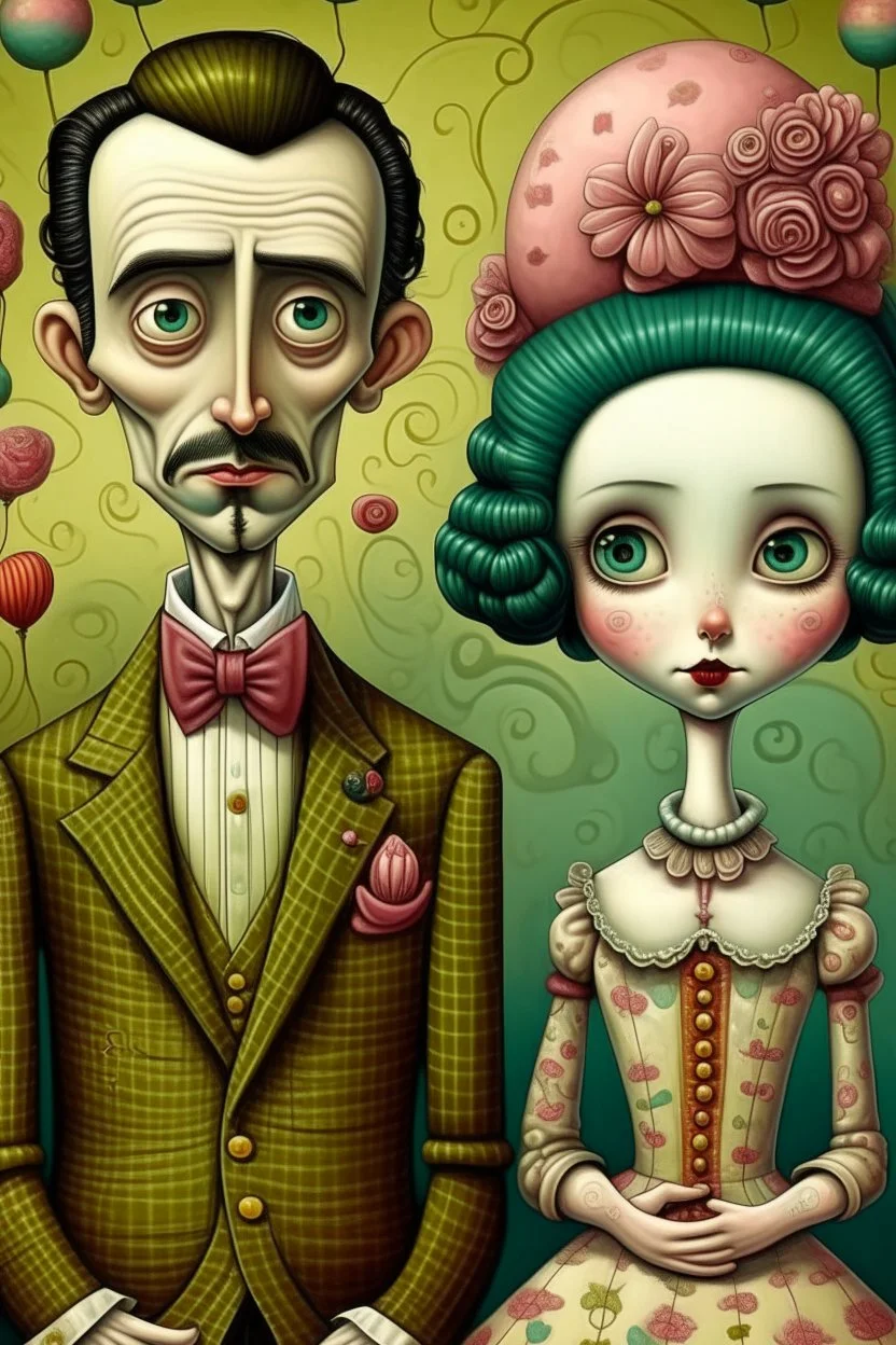 mark ryden style man woman love vintage textured