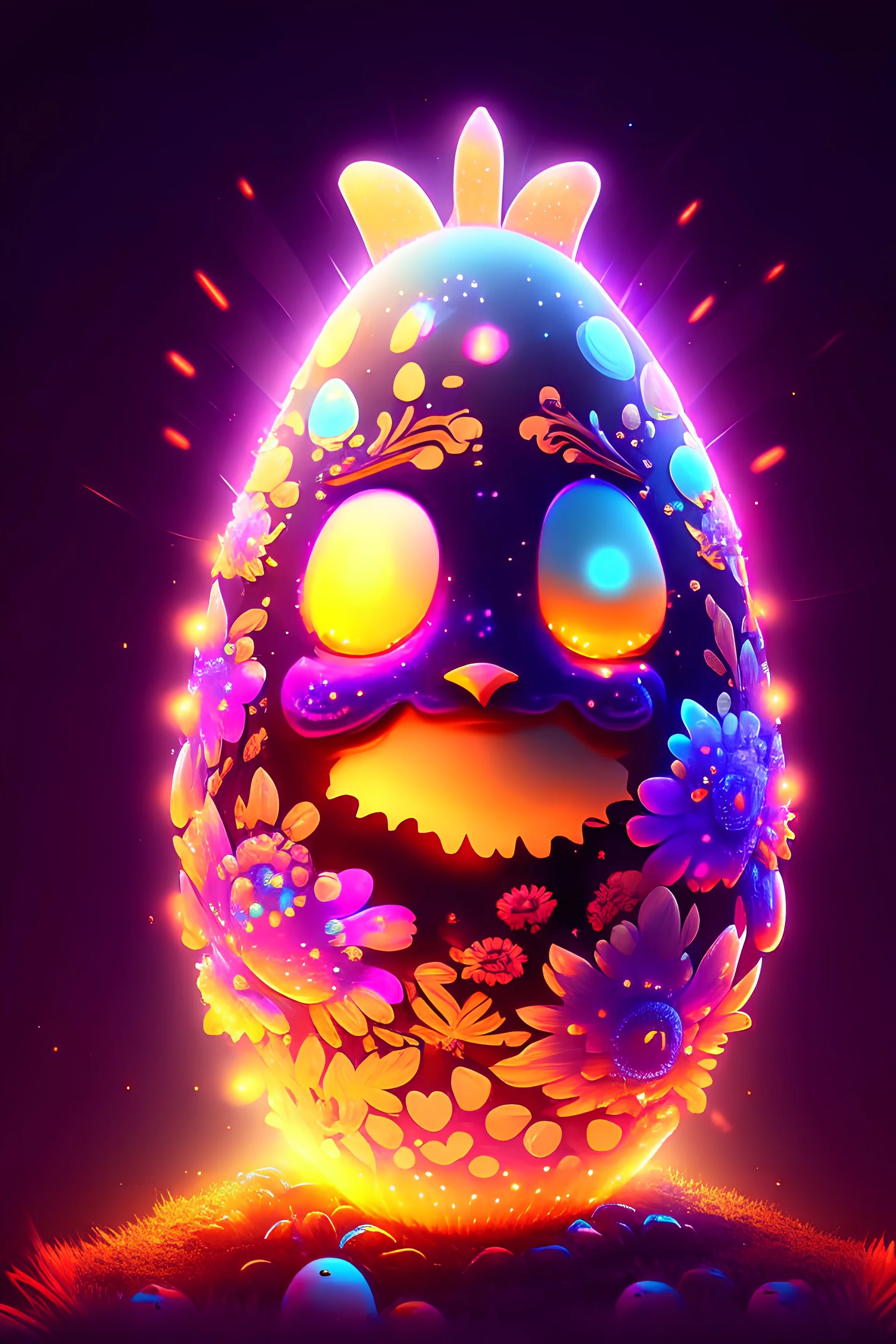 cartoon egg pfp character intricated detailed king flowers glitter neon sunset lightnight storm