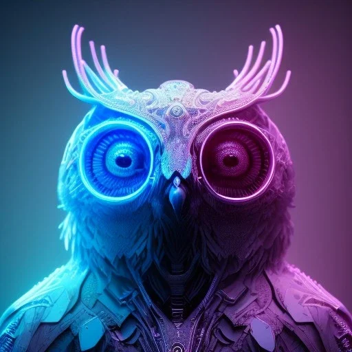 intricate details, realistic, octane, unreal engine, portrait, natural lighting,insanely,nightclub lighting, elegant, blue neon wearing,neon lighting, detail, bokeh, fantasy art style, volumetric lighting, extreme detail, Photorealism, High detail, Hyper realistic Owl in forest, macro lens blur,abstract paint, sharp focus, 85mm, polaroid, cinematic, cinema4d, HDR, 8k