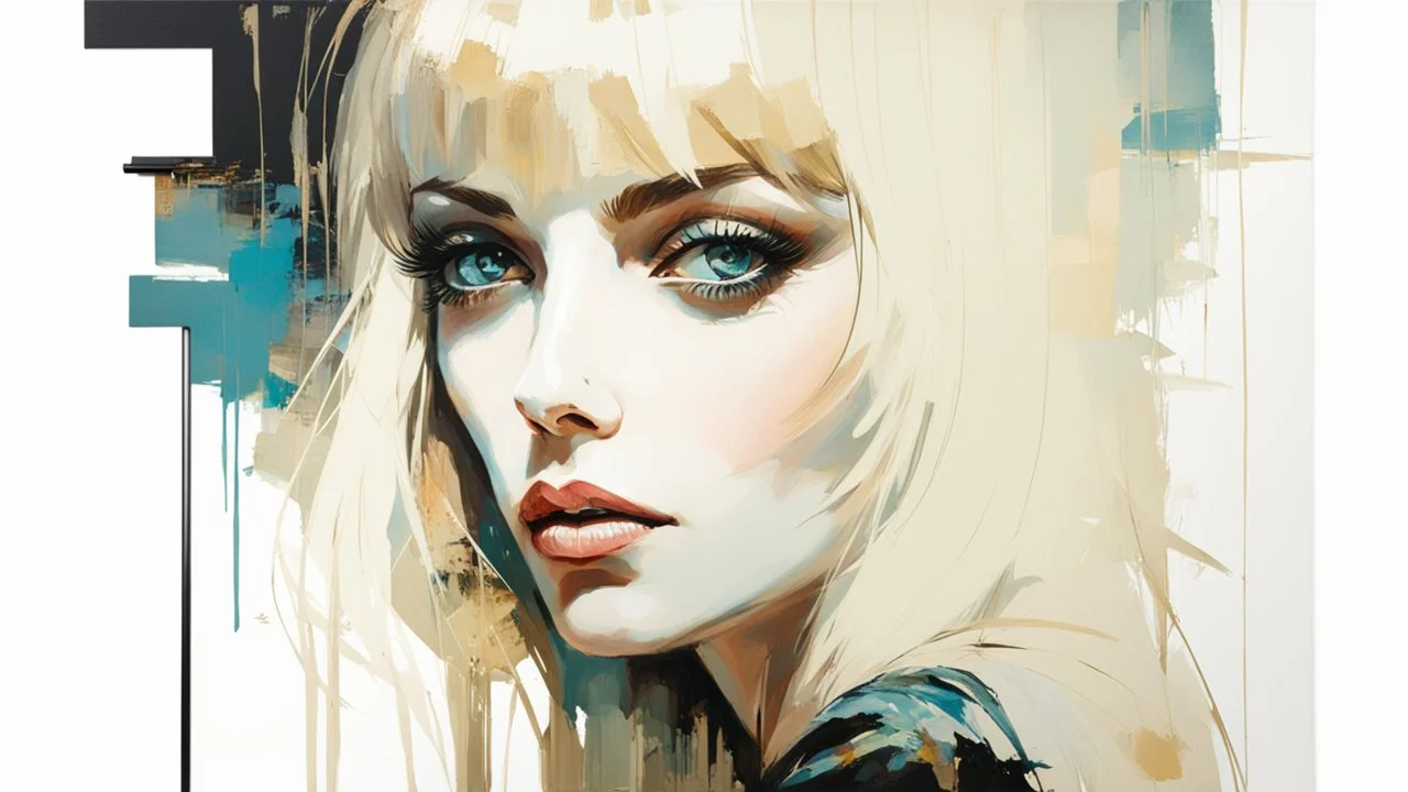 Blonde Pale Very Thin Scandinavian Woman 30yo, Big Eyes, Long Eyelashes And Eye Shadow, on steve Roger's lap kissing :: by Robert McGinnis + Jeremy Mann + Carne Griffiths + Leonid Afremov, black canvas, clear outlining, detailed