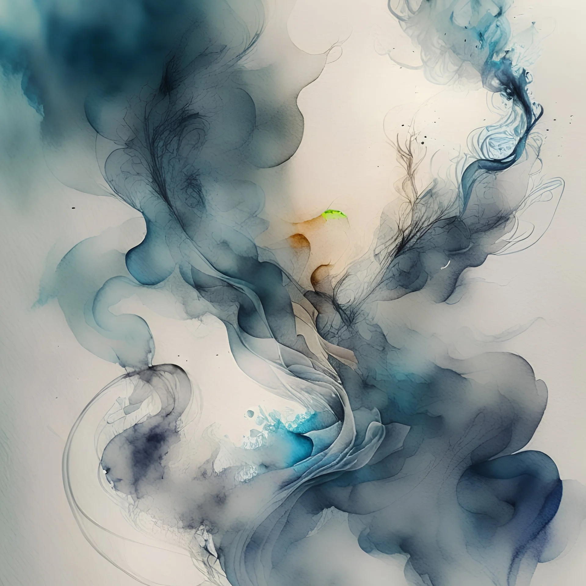 Create an artwork where wisps of smoke gracefully intertwine, forming organic patterns that traverse the canvas, watercolour sketch