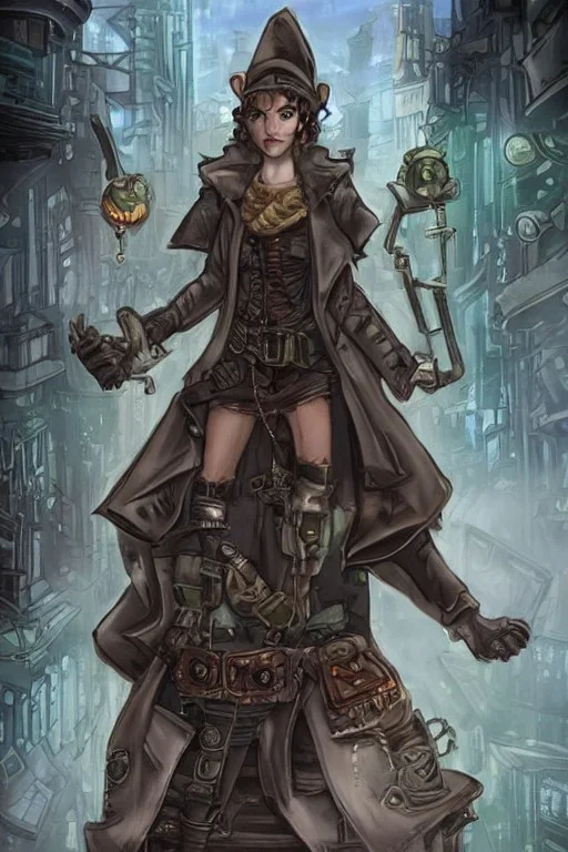 steampunk elf detective in a dystopian city