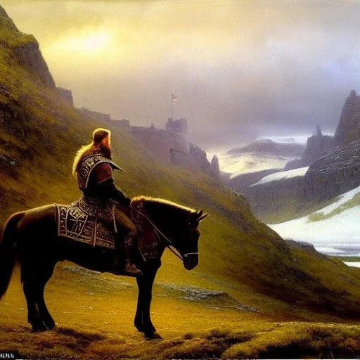 portrait of 'The Northman-Viking King on horse',ancient metal armor,castle,army, snow, cold, painting by gaston bussiere, greg rutkowski, yoji shinkawa, yoshitaka amano, tsutomu nihei, donato giancola, tim hildebrandt, evan lee,oil on canvas, cinematic composition, extreme detail,fit full head inside picture,16k