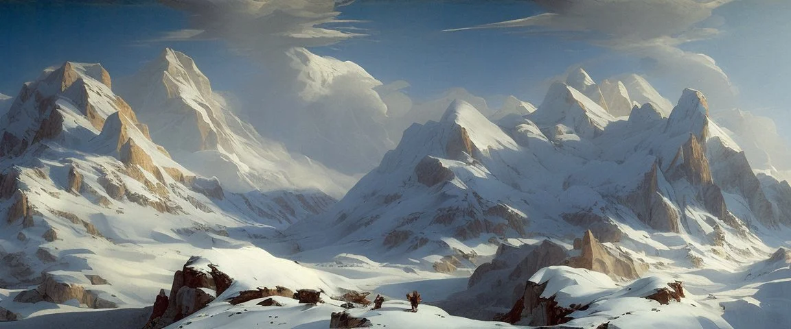 epic mountains in snow by Andrea del sarto