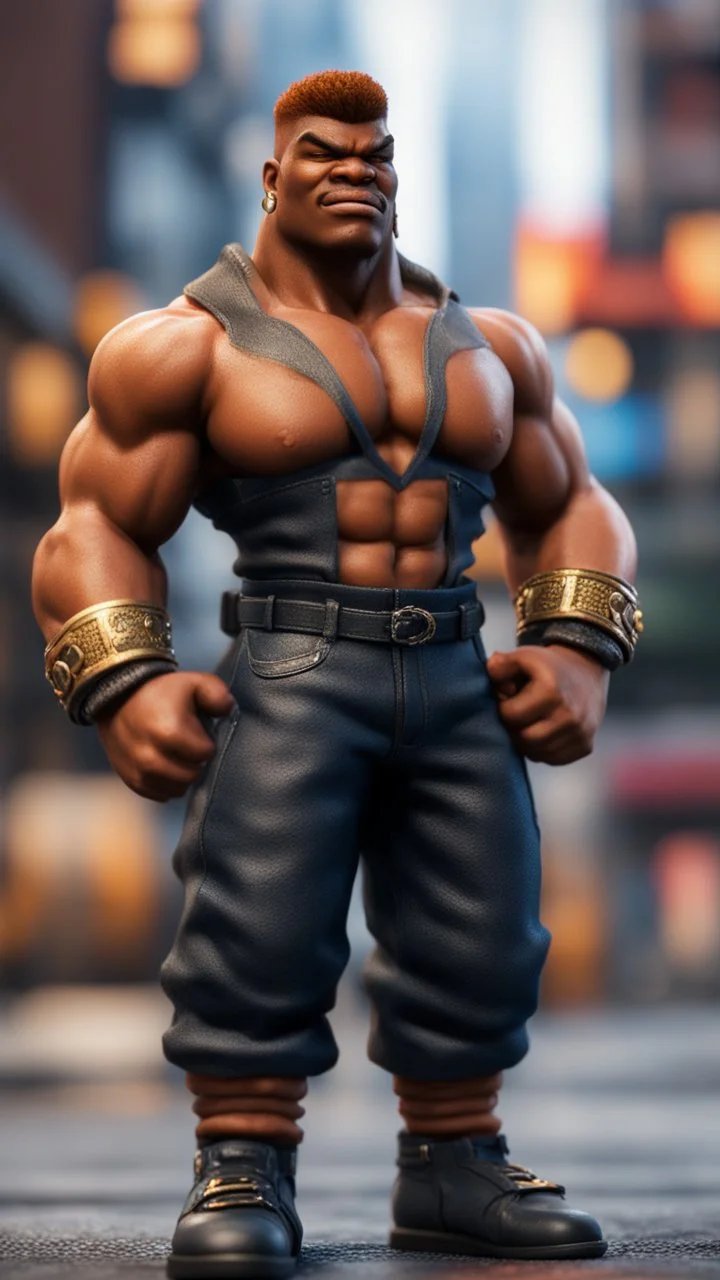 black hunk Abobo from double dragon ,bokeh like f/0.8, tilt-shift lens 8k, high detail, smooth render, down-light, unreal engine, prize winning