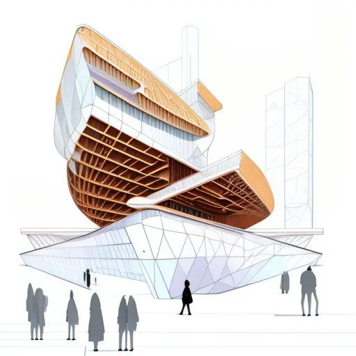 Architectural drawing of a Neofuturistic art museum, (((isometry))), ultra quality, people, treets