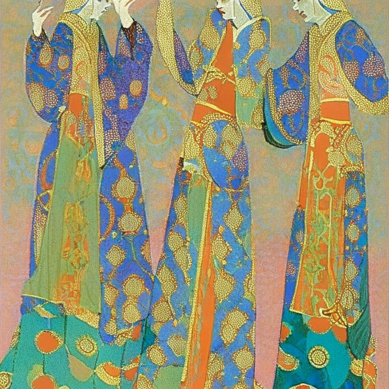 Odalisques in magnificent robes from 'Thousand and One Nights' by artist "Vittorio Zecchin"