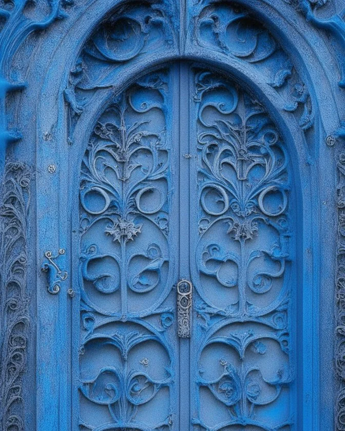 photo of a blue gothic gate,intricate details