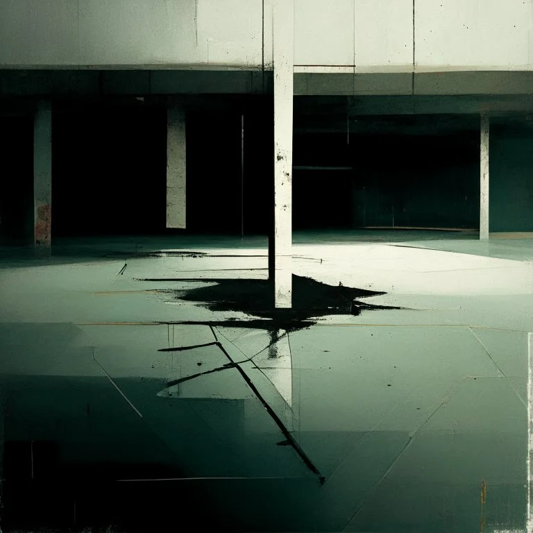 Minimal contemporary abstract oil paintings concrete desolate 1960s carpark. In the style of Justin Mortimer and Francis Bacon. road markings on tarmac.