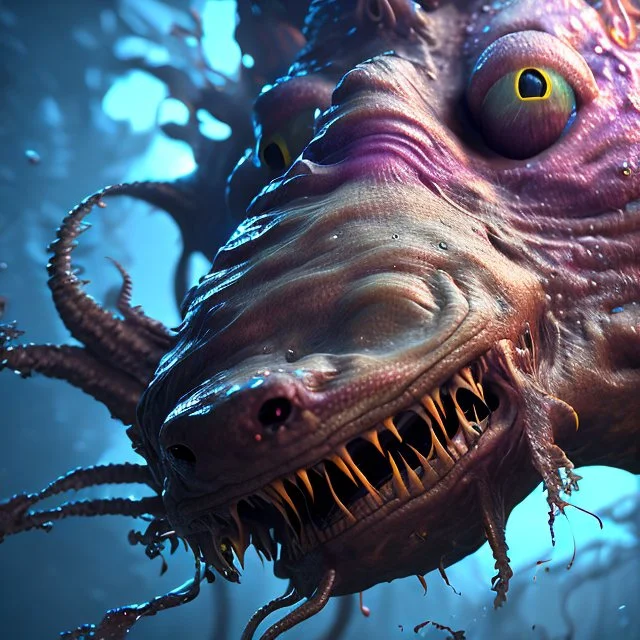 fluid ink angler fish creature, unreal engine 5, 8k resolution, photorealistic, ultra detailed