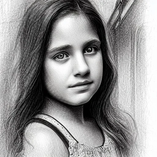 high-quality, fine-detail close-up pen and pencil sketch of young Rachel Zegler as Maria, portrait, 8k resolution, intricate, digital art, detailed matte painting, photorealistic, volumetric lighting, Rafael Augusto, Juan Francisco Casas, Anne Dittman, Anne Stokes, Greg Rutowski