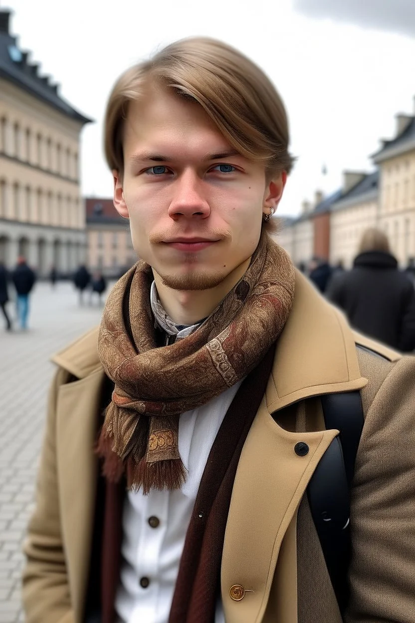 a 24 years old man at University in denmark in fancy clothes