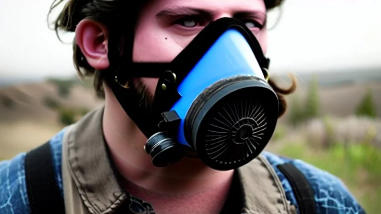 apocalypse hipster, in a respirator