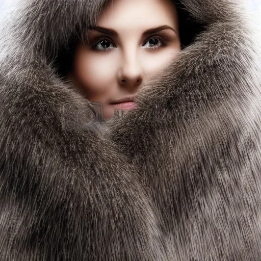 A portrait very beautiful woman, fur coat