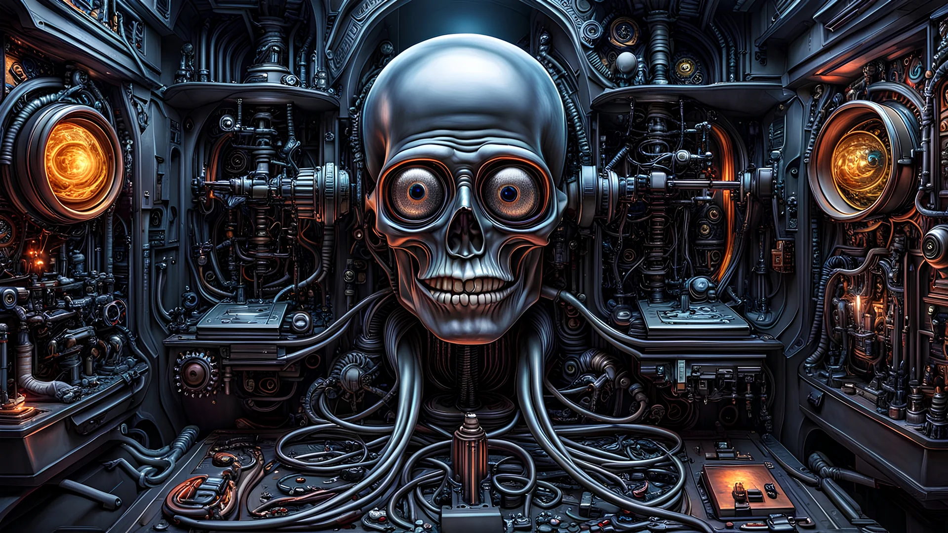 Quantum computer version of Stephen Hawking's view of reality, morbid fine arts, macabre arts, dark fine arts, macro lens, 8k resolution, intricate detail, hyper detailed, dynamic lighting, H.R. Giger, trending on Artstation, epic, deep color, vibrant, beautiful, graffiti art, splash art, street art, spray paint, oil gouache melting, acrylic, high contrast, colorful polychromatic, ultra detailed, ultra quality, CGSociety, peach hour