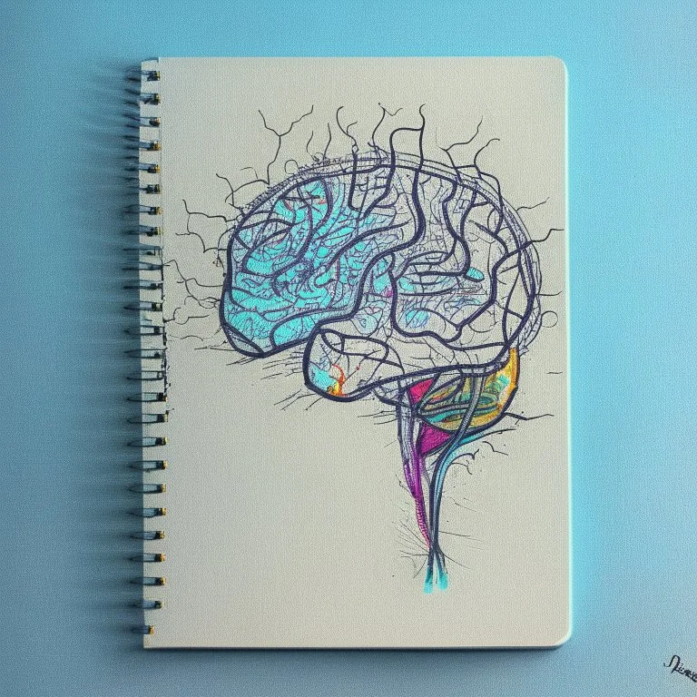 medicine notebook brain illustration, abstract, artistic, digital art, ink on paper