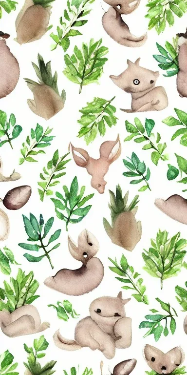 exquisite whimsical woodland watercolor, delicate, cute, adorable, linen backdrop, repeating pattern