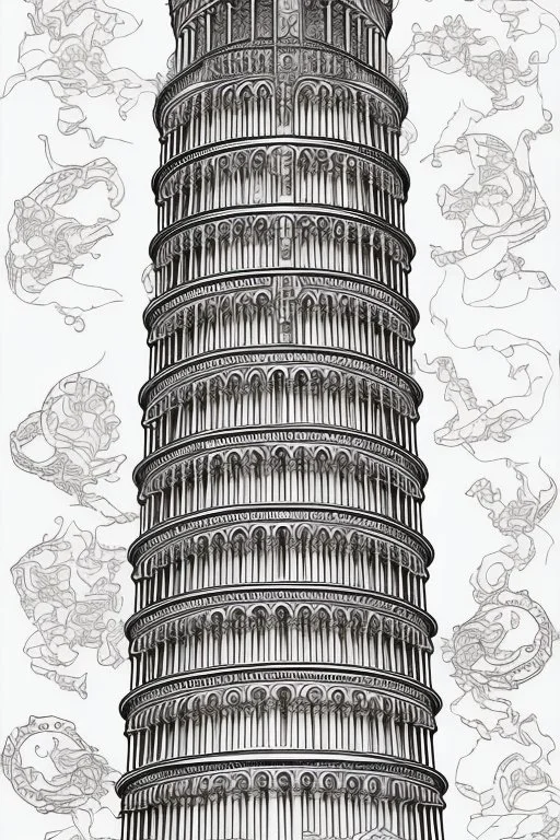 coloring book page of leaning tower of pisa, monochrome