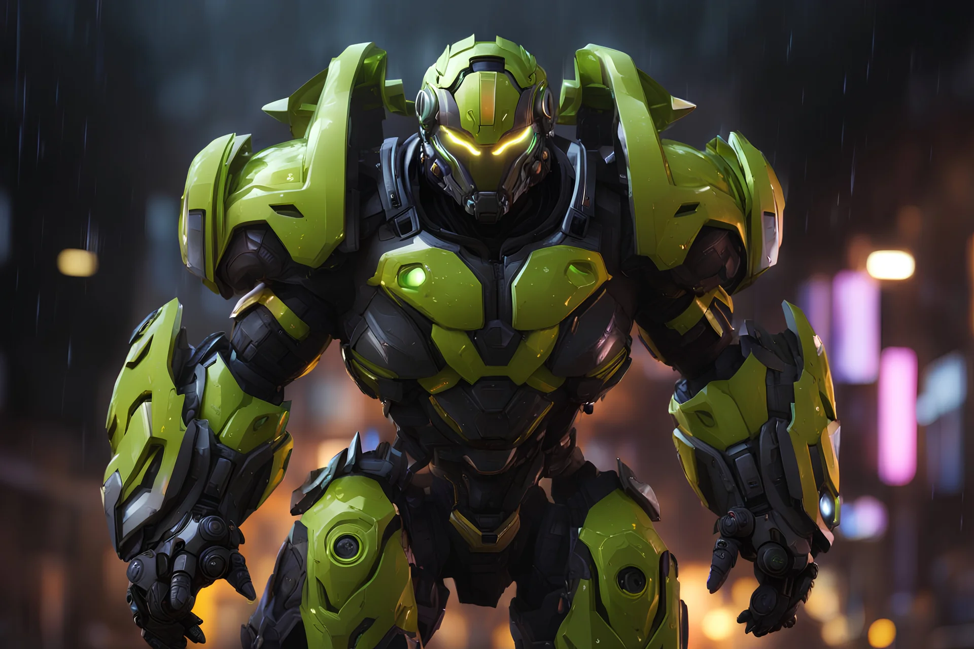 orisa in 8k anime cgi artstyle, venom them, neon effect, close picture, full body, rain, apocalypse, intricate details, highly detailed, high details, detailed portrait, masterpiece,ultra detailed, ultra quality