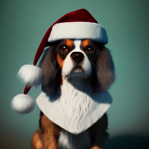 a beautiful portrait of a cute king charles cavalier cat dressed as santa, by greg rutkowski and wlop, high key lighting, volumetric light, digital art, highly detailed, fine detail, intricate, ornate, complex, octane render, unreal engine, photorealistic unreal 5, octane render, cinema4d, redshift render, hyper realistic, cenematic, vibrancy, synthwave, retouch, centered, dynamic lighting, dramatic lighting, 4k, highly detailed, attractive beautiful, realistic, epic composition, holographic,